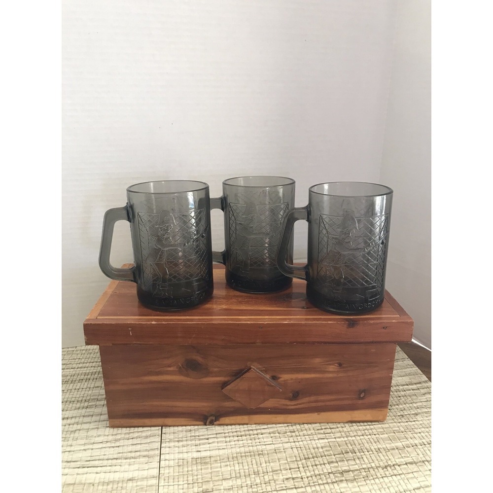Set 3 Vintage Captain Crook McDonalds Smokey Glass Mugs